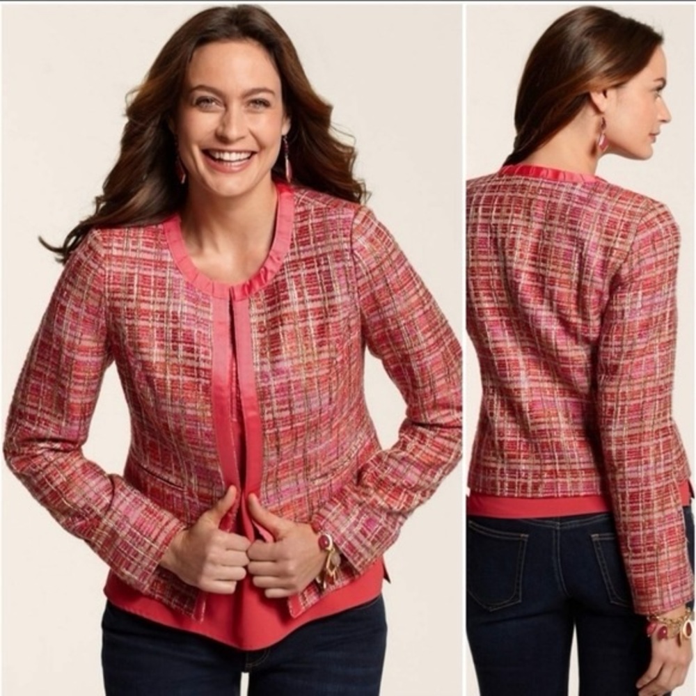 Pink Tweed Open-Front Jacket - Women's